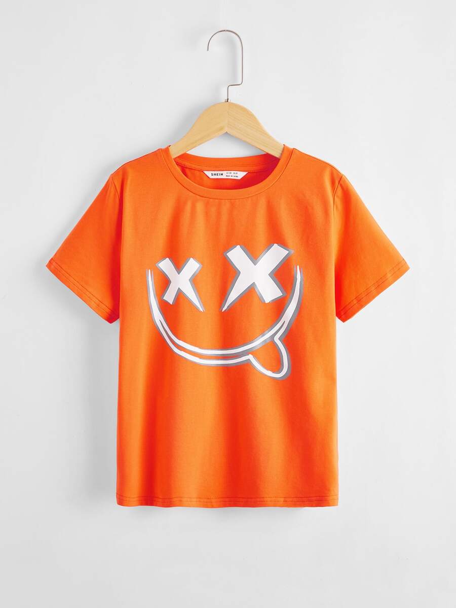 SHEIN Boys Neon Orange Cartoon Graphic Tee - Orange - View 1