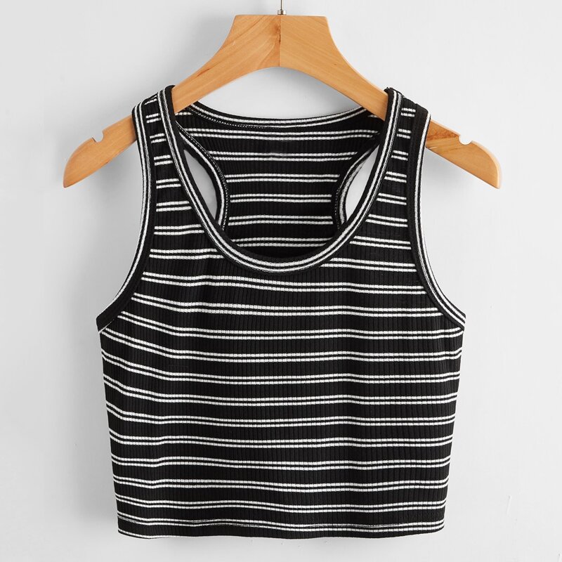 

Striped Ribbed Tank Top, Black and white
