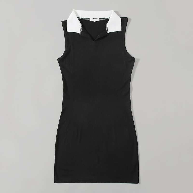

Contrast Collar Sleeveless Dress, Black