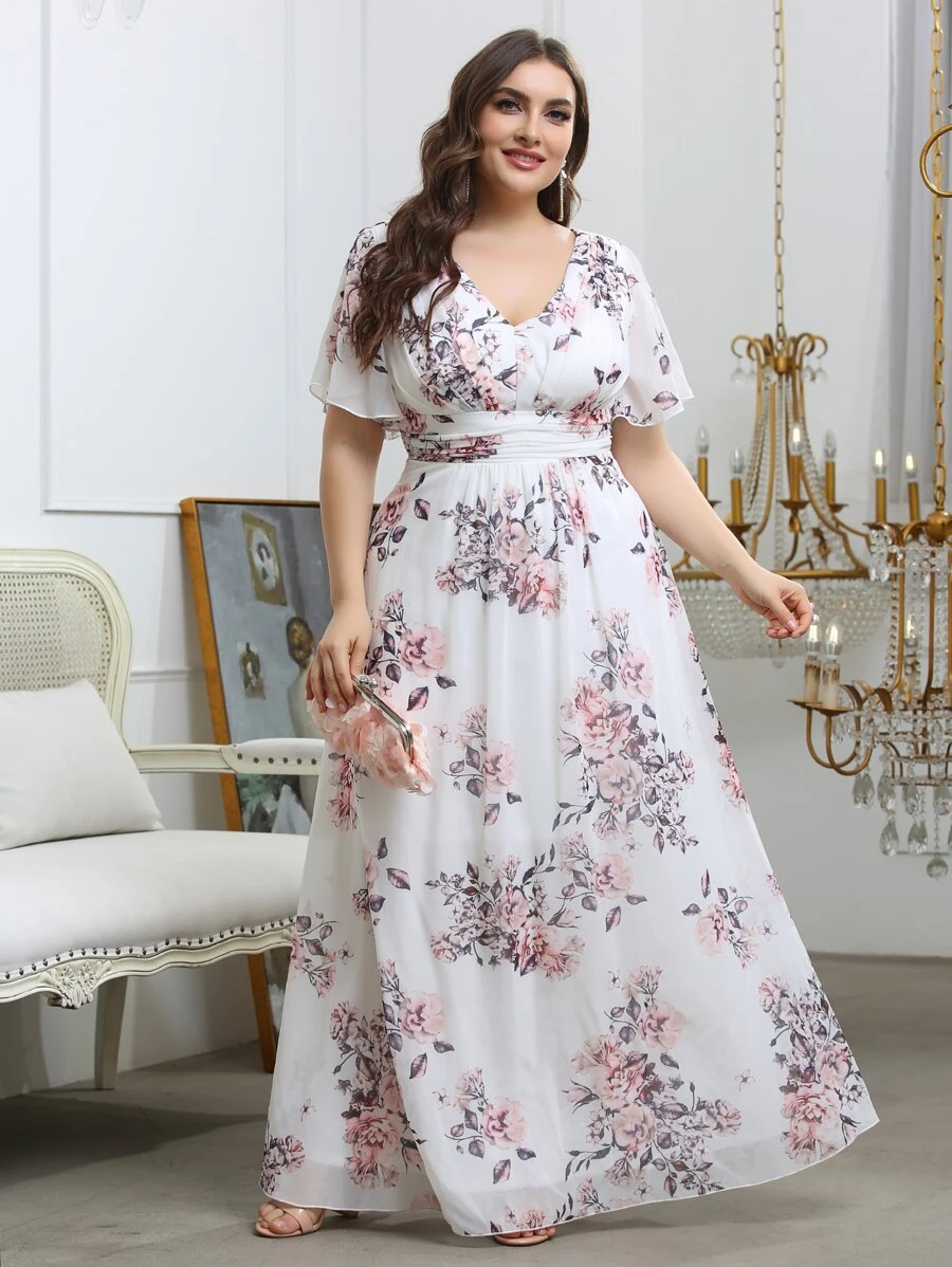 Đầm Plus Size Hoa Thanh lịch - trắng - Xem 1