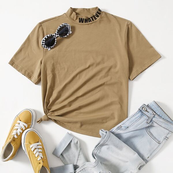

Letter Graphic Mock-neck Tee, Mocha brown