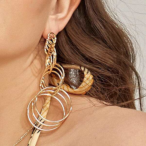 

Round Link Drop Earrings, Gold