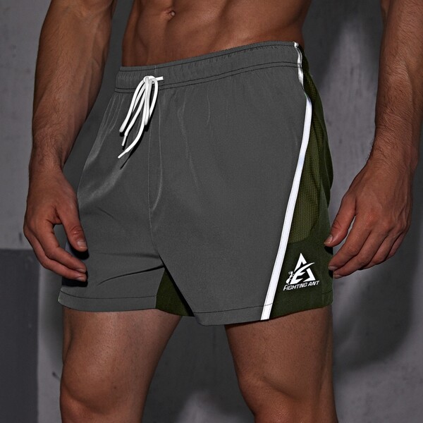 

Men Reflective Two Tone Drawstring Waist Sports Shorts, Multicolor