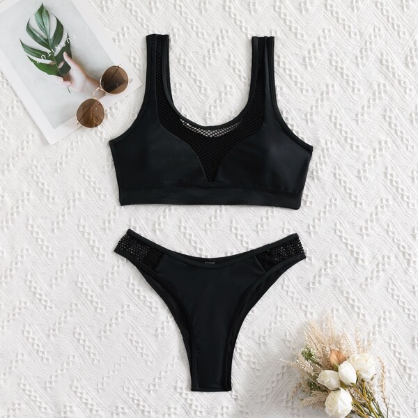 

Fishnet Insert Bikini Swimsuit, Black