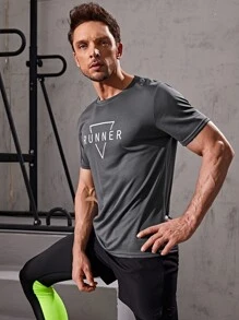 Manfinity Sport Streetwear Camiseta deportiva con estampado de letra respisable - Gris Oscuro - Ver 1