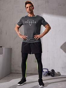 Manfinity Sport Streetwear Camiseta deportiva con estampado de letra respisable - Gris Oscuro - Ver 3