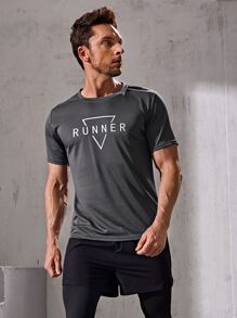 Manfinity Sport Streetwear Camiseta deportiva con estampado de letra respisable - Gris Oscuro - Ver 5