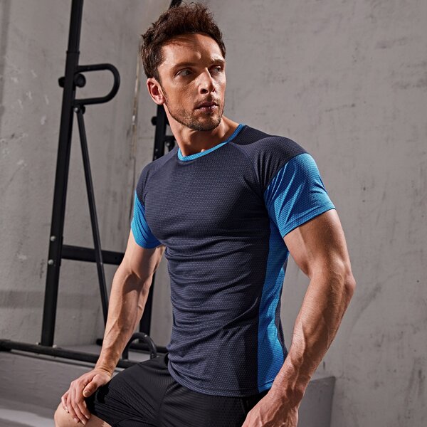 

Men Colorblock Raglan Sleeve Sports Tee, Navy blue