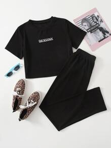 Outfit de dos piezas Letras Casual - Negro - Ver 1
