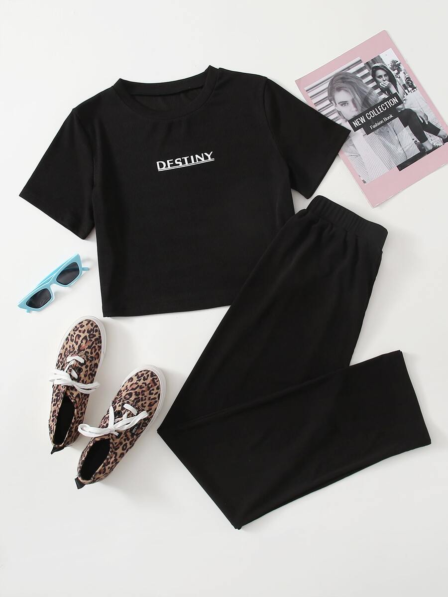 Outfit de dos piezas Letras Casual - Negro - Ver 1