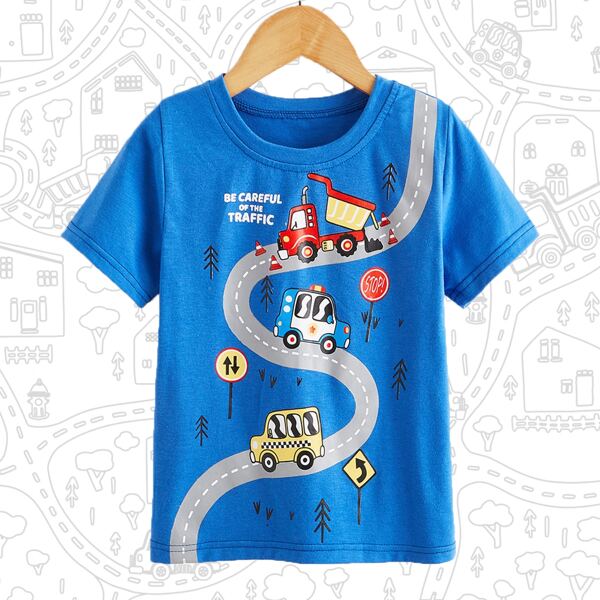 

Toddler Boys Letter & Cartoon Graphic Tee, Blue