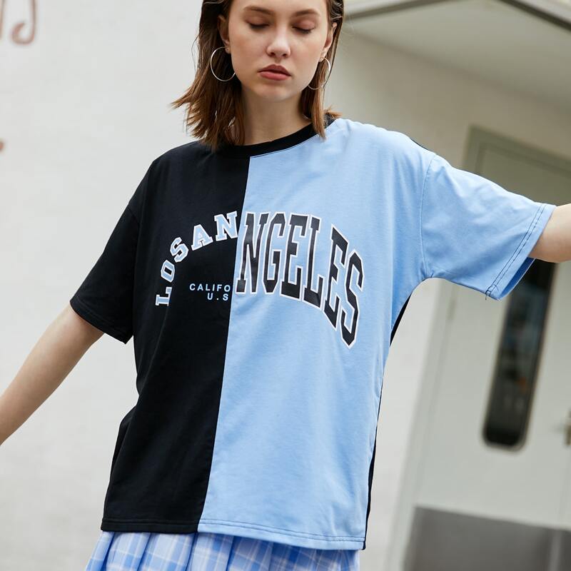 

Two Tone Letter Graphic Oversized Tee, Multicolor