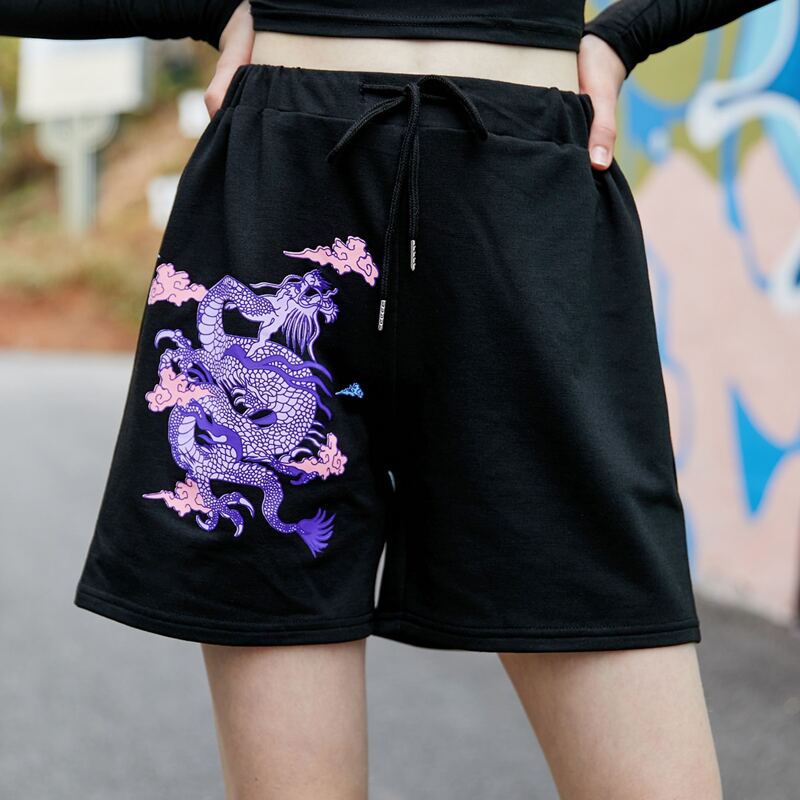 

Chinese Dragon Drawstring Shorts, Black