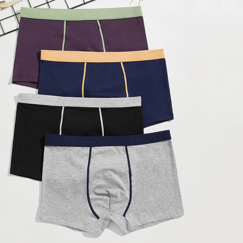 

Guys 4pcs Contrast Trim Boxer Brief, Multicolor