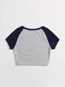 SHEIN EZwear Raglan Sleeve Two Tone Crop Top - Multicolor - View 2