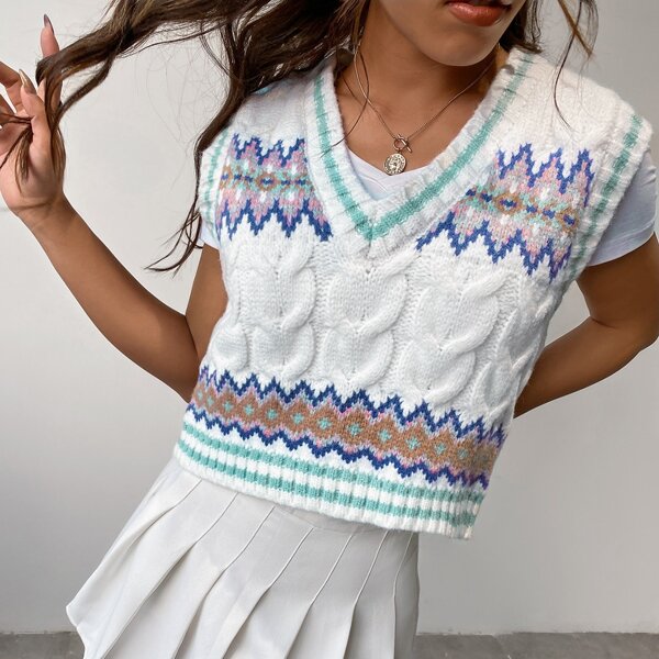 

Argyle Pattern Cricket Knit Vest, White