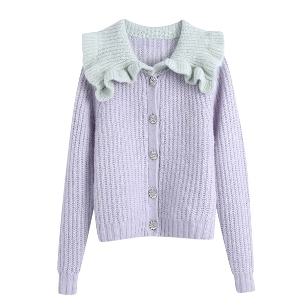 

Statement Collar Rhinestone Button Cardigan, Lilac purple