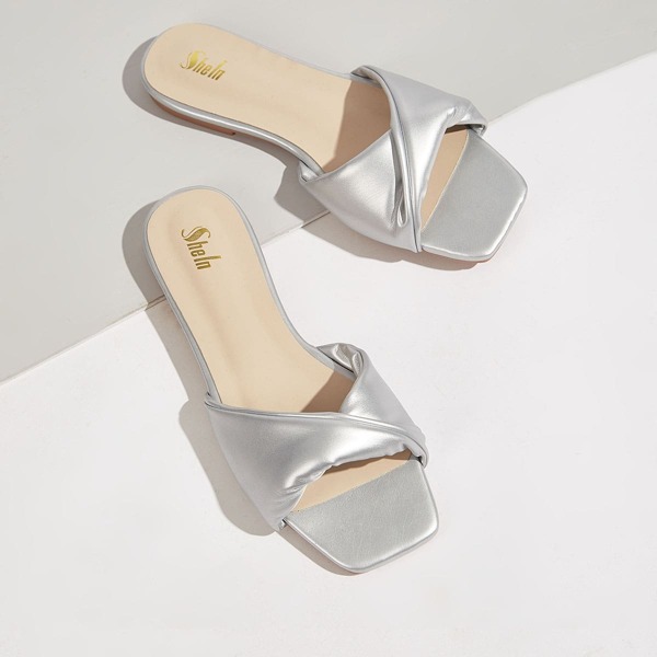 

Metallic Slide Sandals, Silver