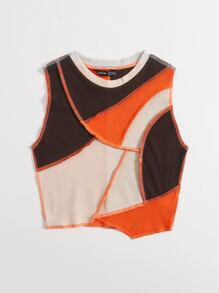 SHEIN Qutie Contrast Stitch Colorblock Tank Top - Multicolor - View 3