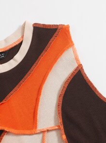 SHEIN Qutie Contrast Stitch Colorblock Tank Top - Multicolor - View 4
