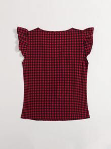 SHEIN LUNE Gingham Butterfly Sleeve Top - Multicolor - View 2