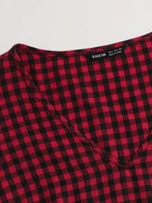 SHEIN LUNE Gingham Butterfly Sleeve Top - Multicolor - View 5