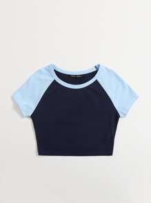 SHEIN EZwear Raglan Sleeve Two Tone Crop Top - Multicolor - View 5