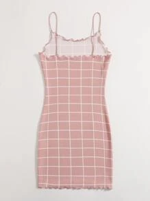 SHEIN Privé Lettuce Trim Grid Bodycon Dress - Dusty Pink - View 2