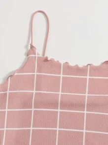 SHEIN Privé Lettuce Trim Grid Bodycon Dress - Dusty Pink - View 3