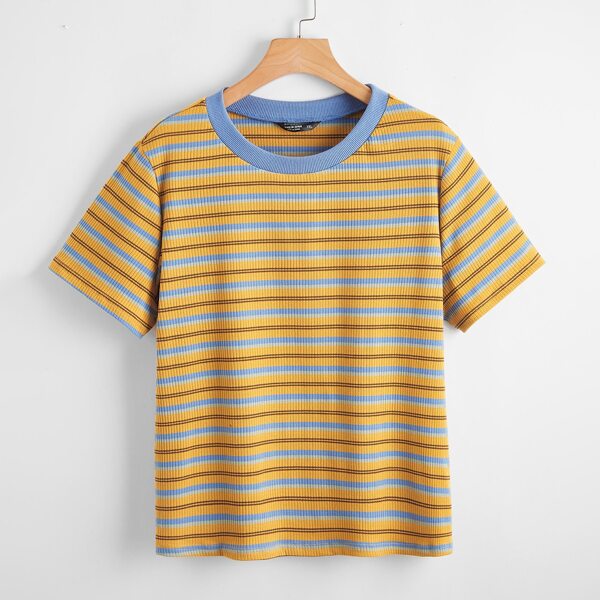 

Plus Striped Rib-knit Top, Multicolor