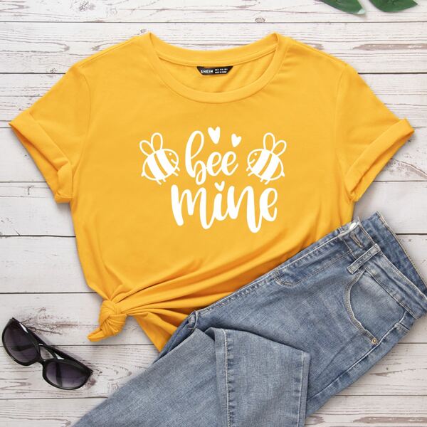 

Bee And Slogan Graphic Tee, Yellow