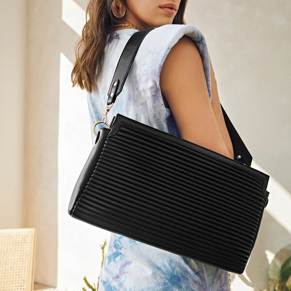 

Textured Shoulder Bag, Black