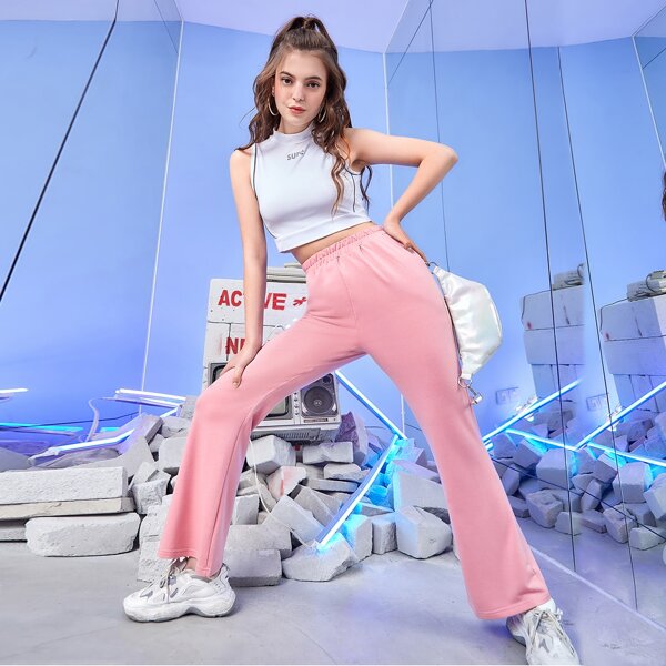 

Elastic Waist Solid Sweatpants, Pink