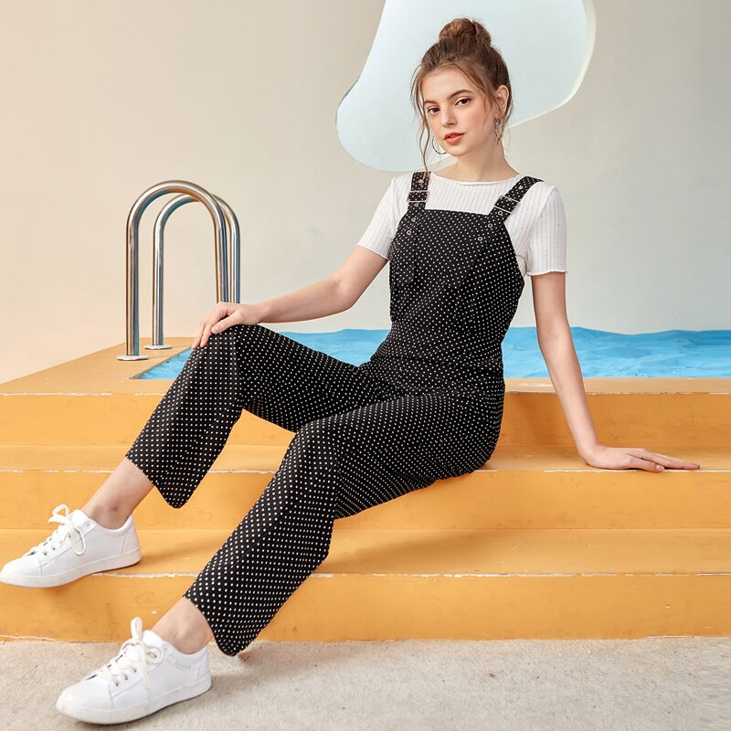 

Polka Dot Overall Jumpsuit Without Tee, Black