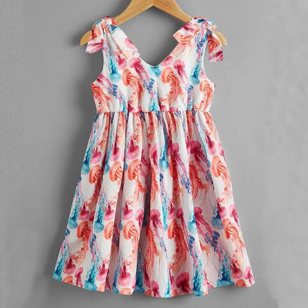 

Toddler Girls Knot Shoulder Allover Jellyfish Dress, Pink