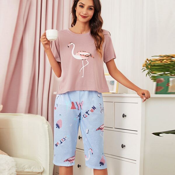 

Flamingo & Letter Graphic PJ Set, Multicolor