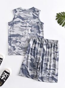 男孩迷彩圖案背心上衣和運動短褲 - 彩色 - 查看 2