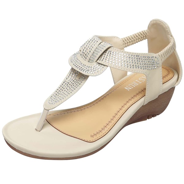 

Rhinestone Decor Thong Sandals, Beige
