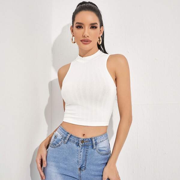 

Rib-knit Tank Top, White