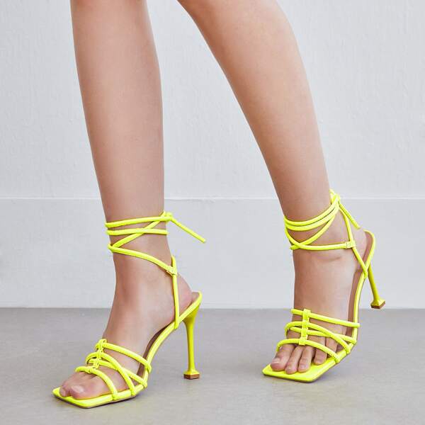 

Open Toe Lace Up High Heeled Sandals, Yellow
