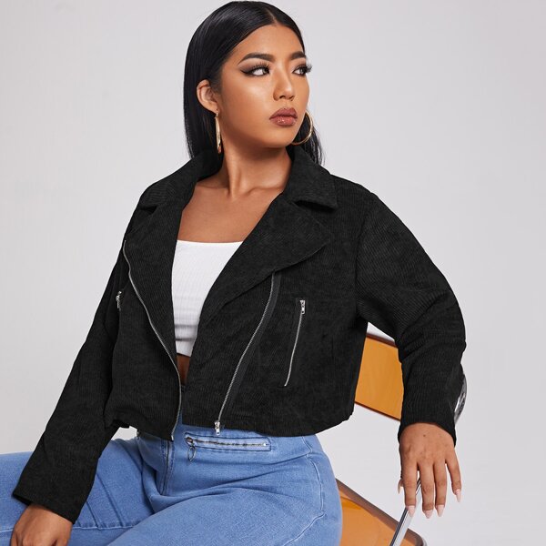 

Plus Zip Up Corduroy Moto Jacket, Black
