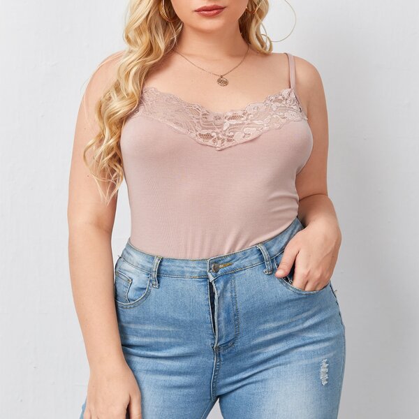 

Plus Lace Trim Cami Top, Dusty pink