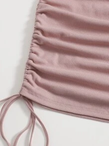 SHEIN BAE 單肩抽褶側結飾包臀連衣裙 - 淺粉色 - 查看 4