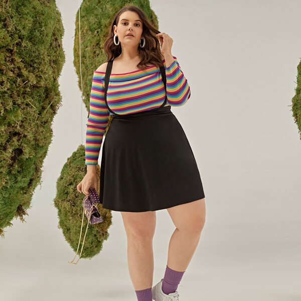 

Plus Off Shoulder Rib-knit Slim Tee, Multicolor
