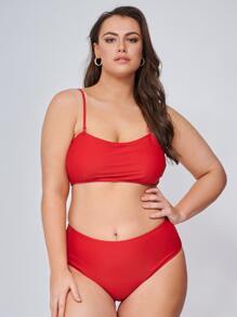 SHEIN Conjunto de bikini de talle alto talla grande para playa de verano - Rojo - Ver 1