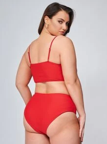 SHEIN Conjunto de bikini de talle alto talla grande para playa de verano - Rojo - Ver 2
