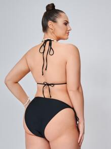 SHEIN Plus Size Triangle Tie Side Bikini Set Bãi biển mùa hè - màu đen - Xem 2