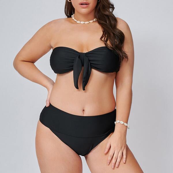 

Бикини размера плюс с узлом, Чёрный