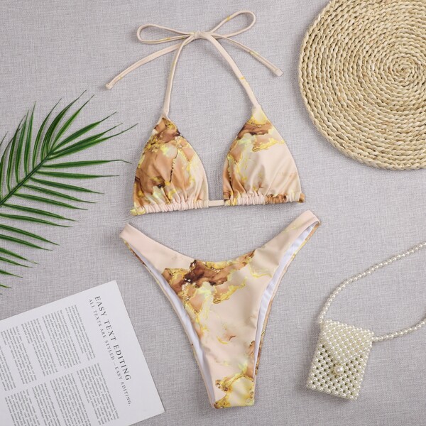 

Abstract Fluid Pattern Halter Bikini Swimsuit, Yellow