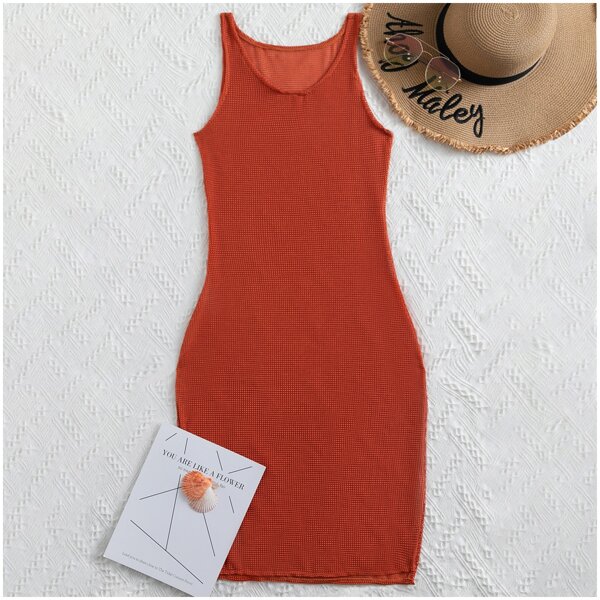 

Hollow Out Mesh Cover Up, Orange
